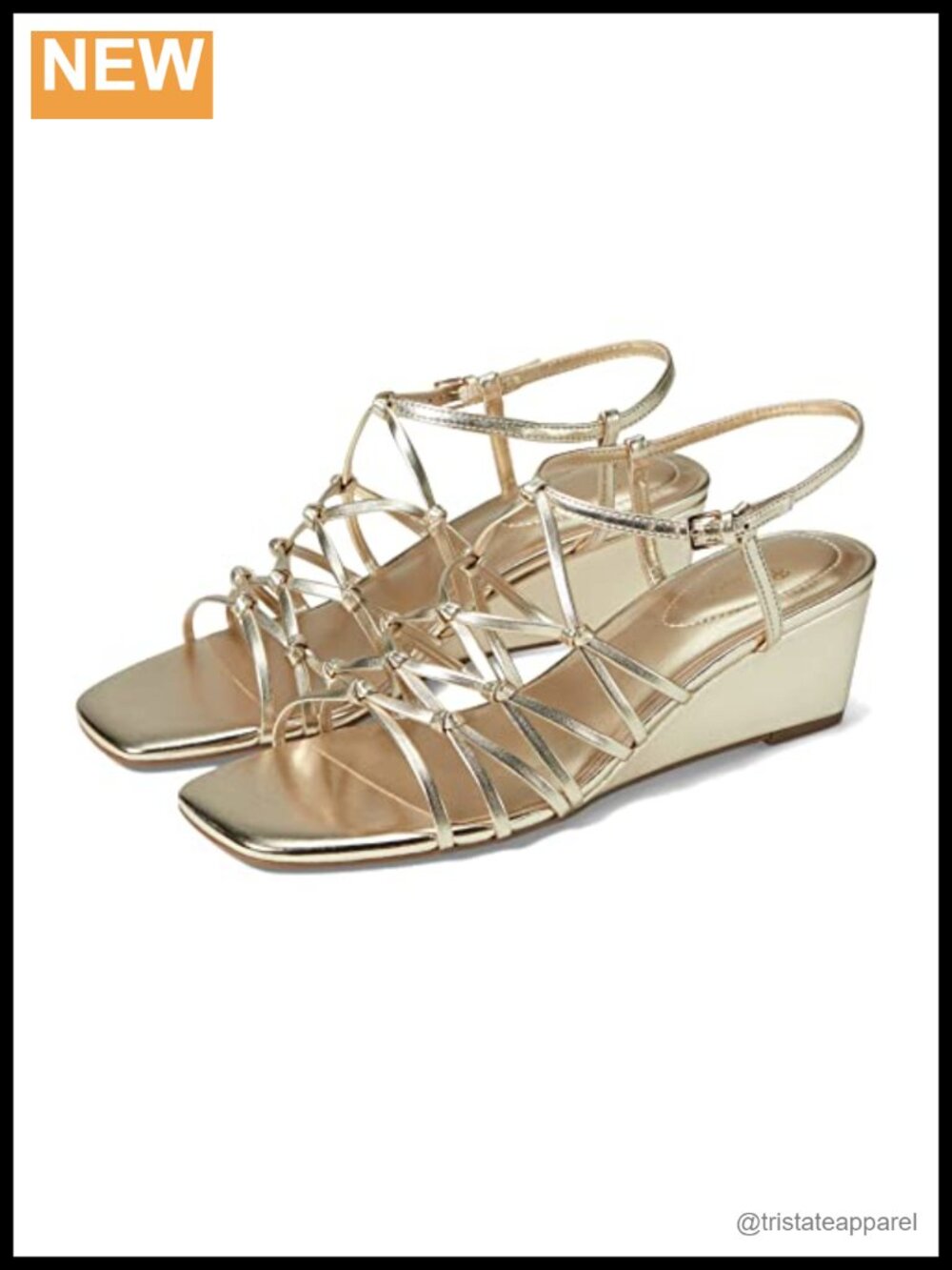 Wedge Sandals Square Toe Knotted Caged Ankle Strap Buckle